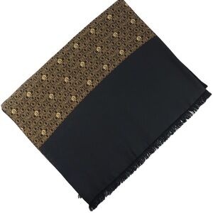 AUTHENTIC HERMÉS MENS BLACK AND GOLD SILK AND ANGORA TRIBAL MUFFLER SCARF